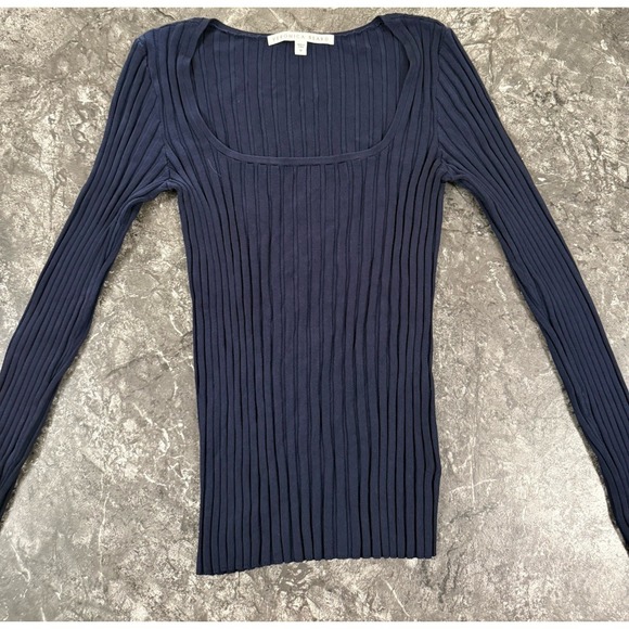 Veronica Beard Womens Clara Scoop Square Neck Wide Rib Stretch Sweater Navy Sz M - Picture 3 of 10
